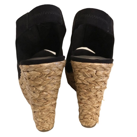 Carlos Santana Black Suede Leather Peep Toe Slingback Espadrille Wedges Sz 6.5 - Picture 3 of 7